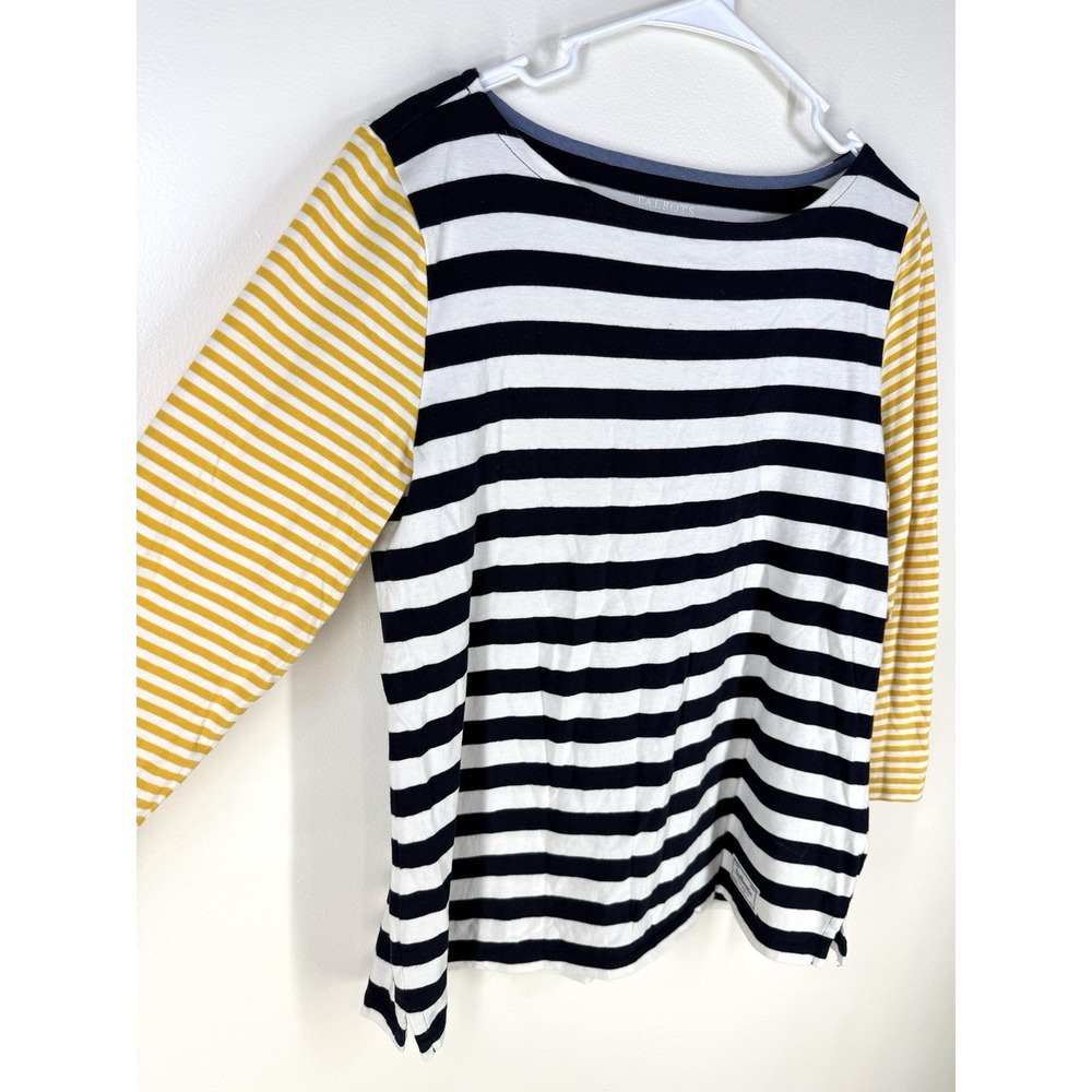 Talbots Authentic Tee Mixed Striped Navy Yellow White 3/4 Sleeves Size Medium - Picture 3 of 7